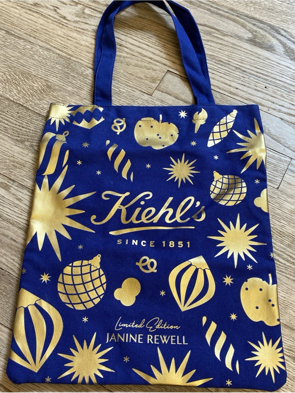 Kiehl's Navy Blue and Gold Holiday Graphic Tote